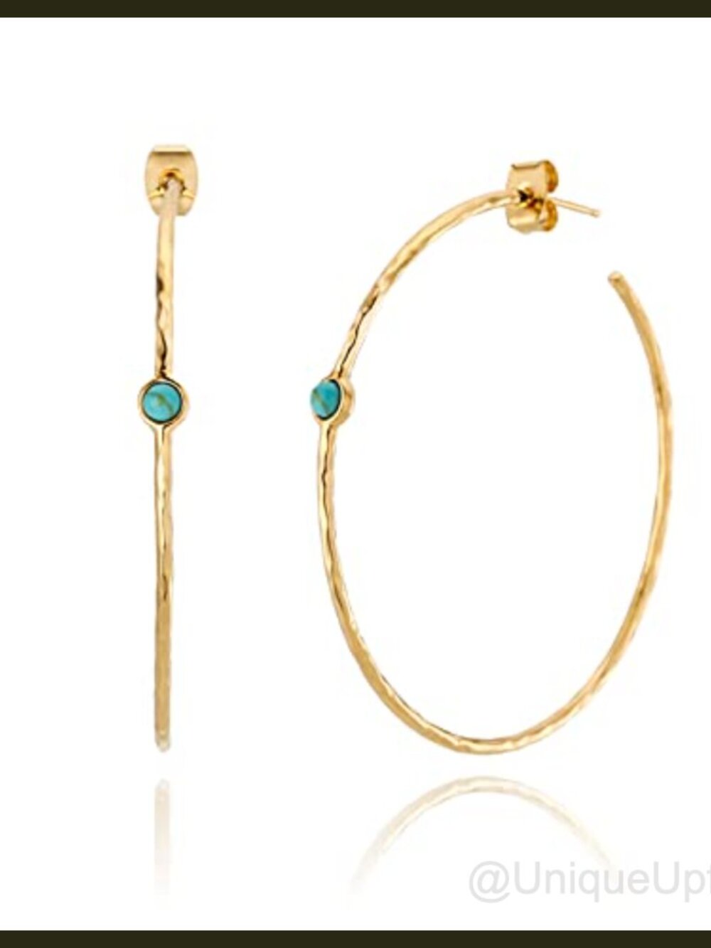 14K Gold-Plated Dainty Hoop Earrings Simulated Blue Turquoise